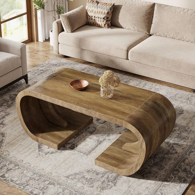 47" Farmhouse Coffee Table, Center Table with Curved Base