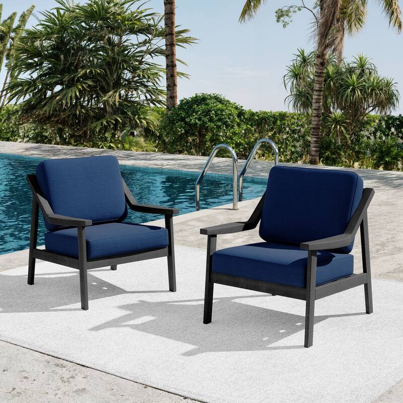 Outdoor Patio Club Chair Arm Lounge Cushion Chair (Set of 2) - BlackFrame-Navy