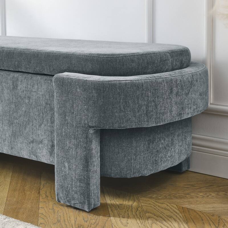 Grondin Transitional Style Upholstered Storage Ottoman Bench, 51.5" Flip Top Footrest, End of Bed Bench, Entryway Bench