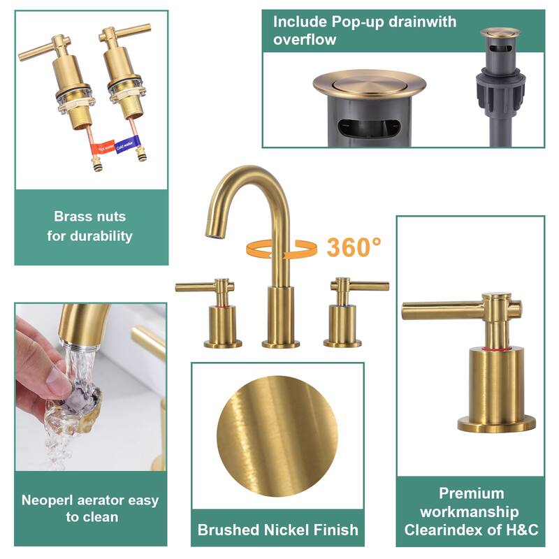 WOWOW Widespread 8 in. Double Handle Bathroom Faucet