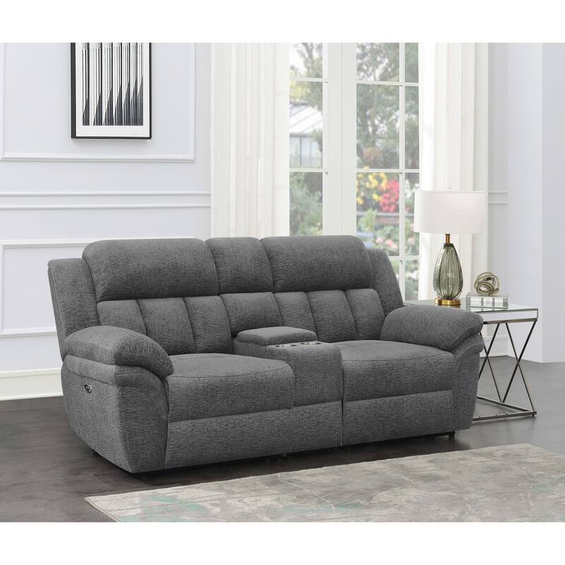 Bahrain Transitional Upholstered Loveseat Charcoal - Power Reclining