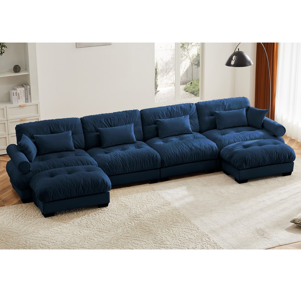 Oversized 4-Seater Velvet Modular Sectional Sofa, 166" U-Shaped Couch Set with Ottoman, Modern Tufted Upholstered Sofa