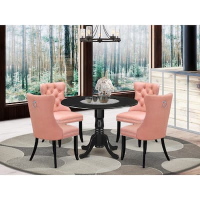East West Furniture Kitchen Table Set Includes a Round Dining Table and Upholstered Chairs, Black (Pieces Options)