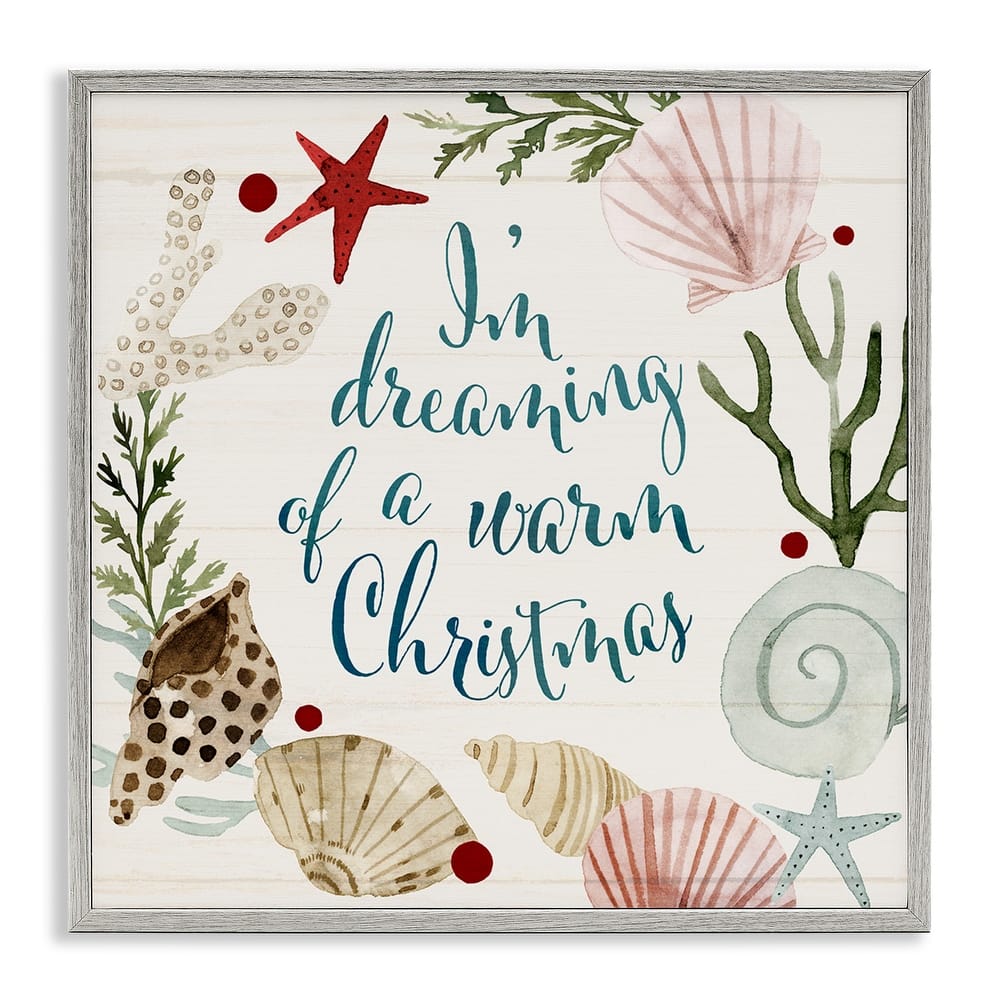 Stupell Dreaming of Warm Christmas Nautical Beach Holiday Framed Wall Art, 12 x 12