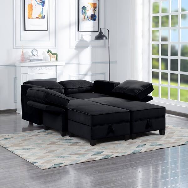 Velvet Sectionals Sofa with Removable Cushions, Lshaped Convertible