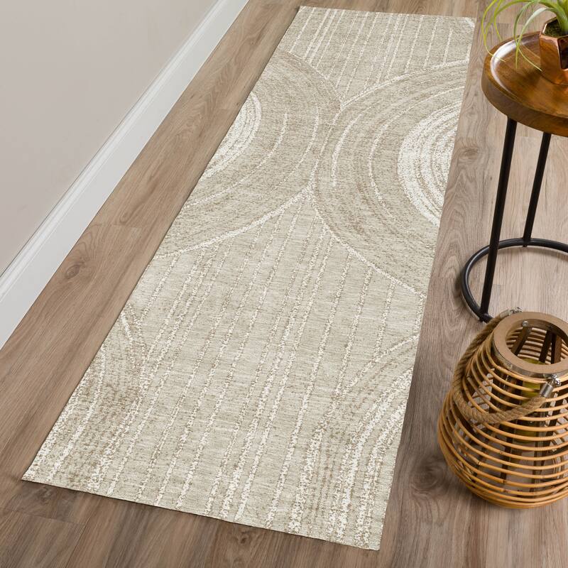 Machine Washable Indoor/ Outdoor Modern Trax Chantille Rug