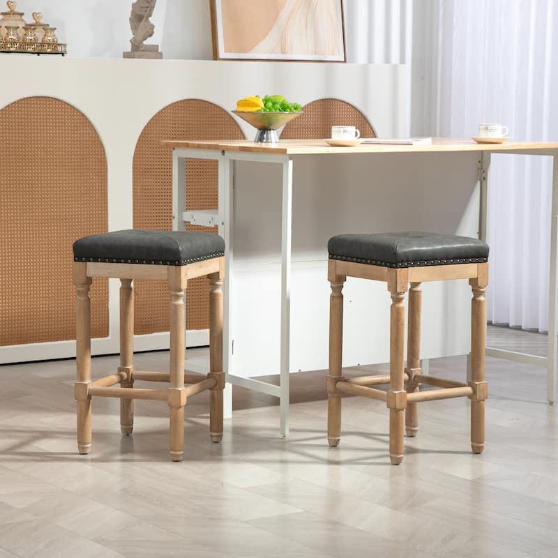 Tufted 26Inch Counter Stools Set of 2 - N/A - Dark Gray