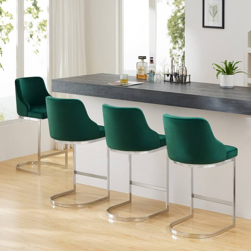 Velvet/Faux Leather Barstool, Counter Height Stools Set of 3 - 18.9"W x 20.5"D x 36.6"H
