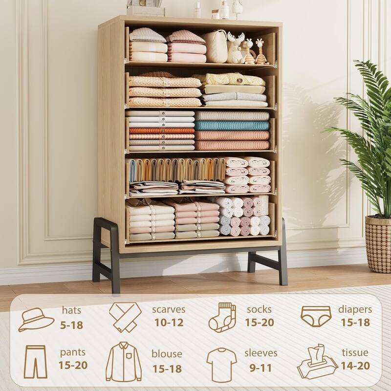 5 Drawer Freestanding Dresser Storage Chest for Living Room, Bedroom