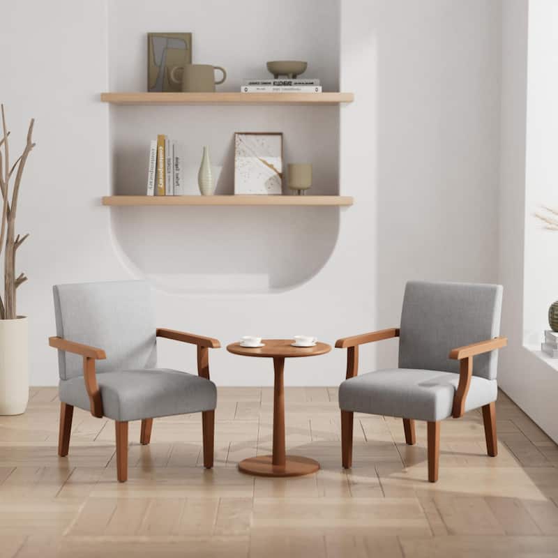 Light Gray 18.7" Arm Chairs with Round Wood Table (Set of 2) - Light Gray