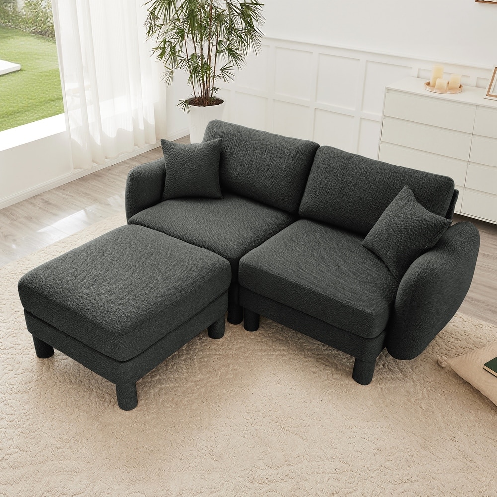 2-seater Loveseat Sofa Couch With Distinctive Shell-shaped Armrests And Removable Ottoman