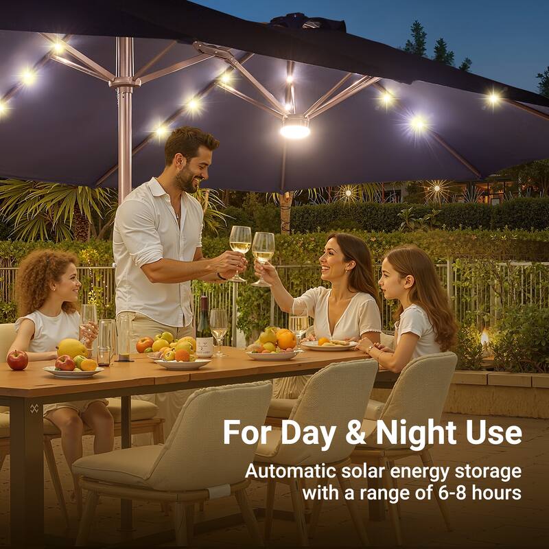 XIZZI Outdoor Patio Umbrella with Solar LED Lights and Base