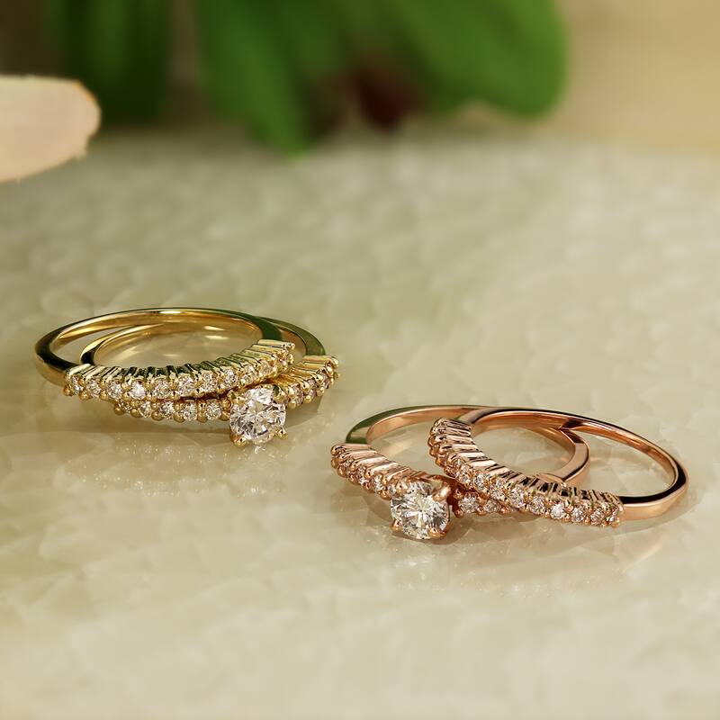 Auriya 14k Gold 1/2ctw Round Diamond Engagement Ring Set