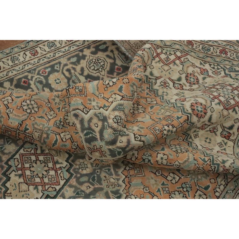 Hand Knotted Oriental 100% Wool Carpet Traditional Medallion Oranges & Rust Tabriz Area Rug - 9' 6'' X 6' 7''