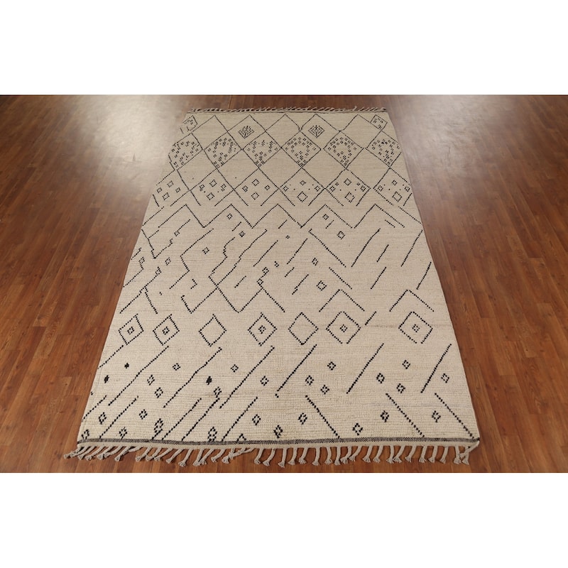 Trellis Moroccan Area Rug Hand-Knotted Geometric Wool Carpet - 6'0"x 9'8"