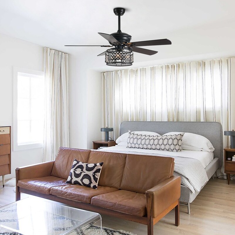 50 in. Black Ceiling Fan with Lights and Remote, Crystal Chandelier ...