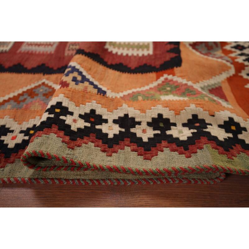 Vegetable Dye Orange Tribal Kilim Qashqai Persian Vintage Wool Carpet - 5'4"x 7'2"