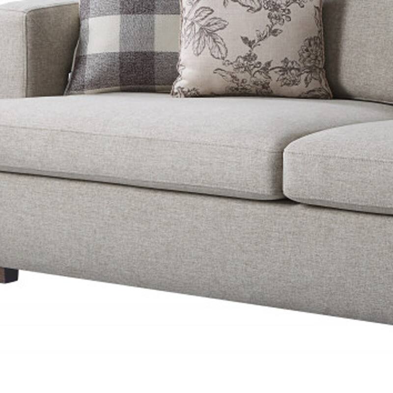 HomeRoots 92" Beige Fabric Sofa And Toss Pillows With Brown Legs - 92
