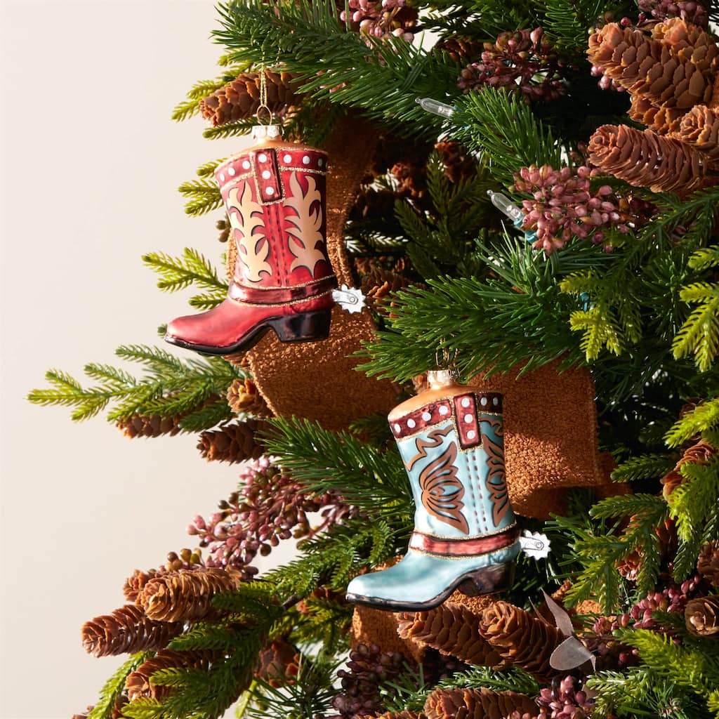 Cowboy Boot Glass Christmas Ornaments - 4.25" - 6ct