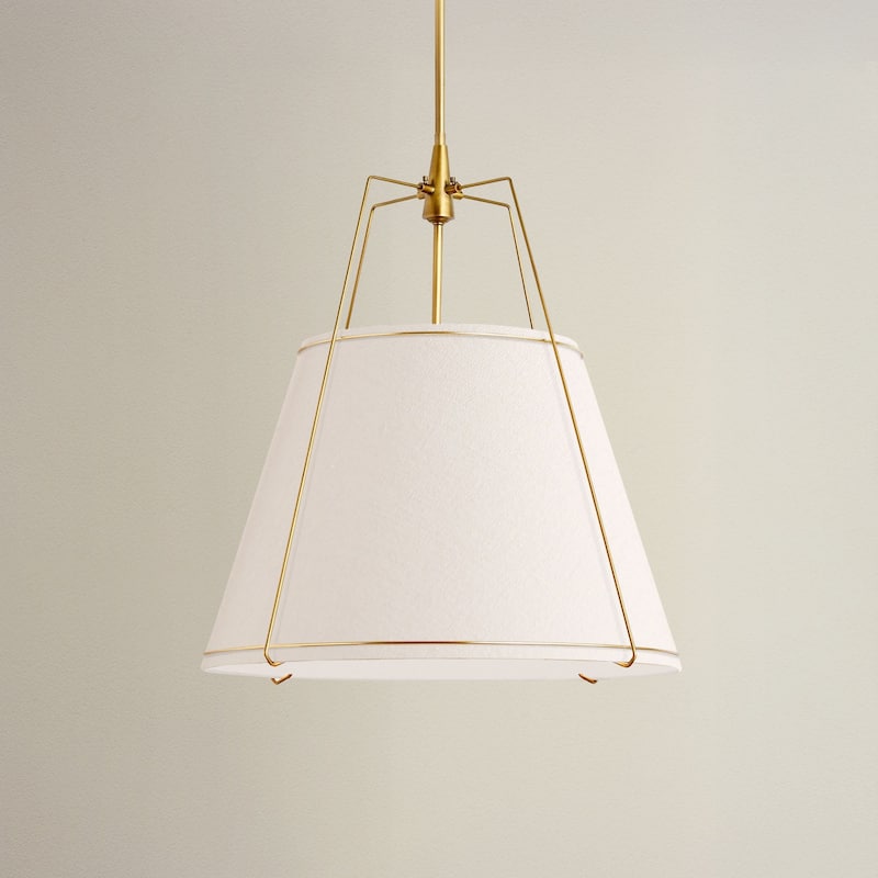 Arthur Modern Pendant Light - Metal, Fabric & Gold, Ivory White Cone Hanging Light For Mid-Century, Modern, Farmhouse Room Decor