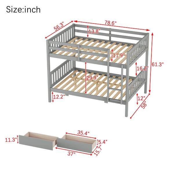 dimension image slide 0 of 3, Full over Full Bunk Bed with 2 Drawers, Convertible into 2 Full Beds