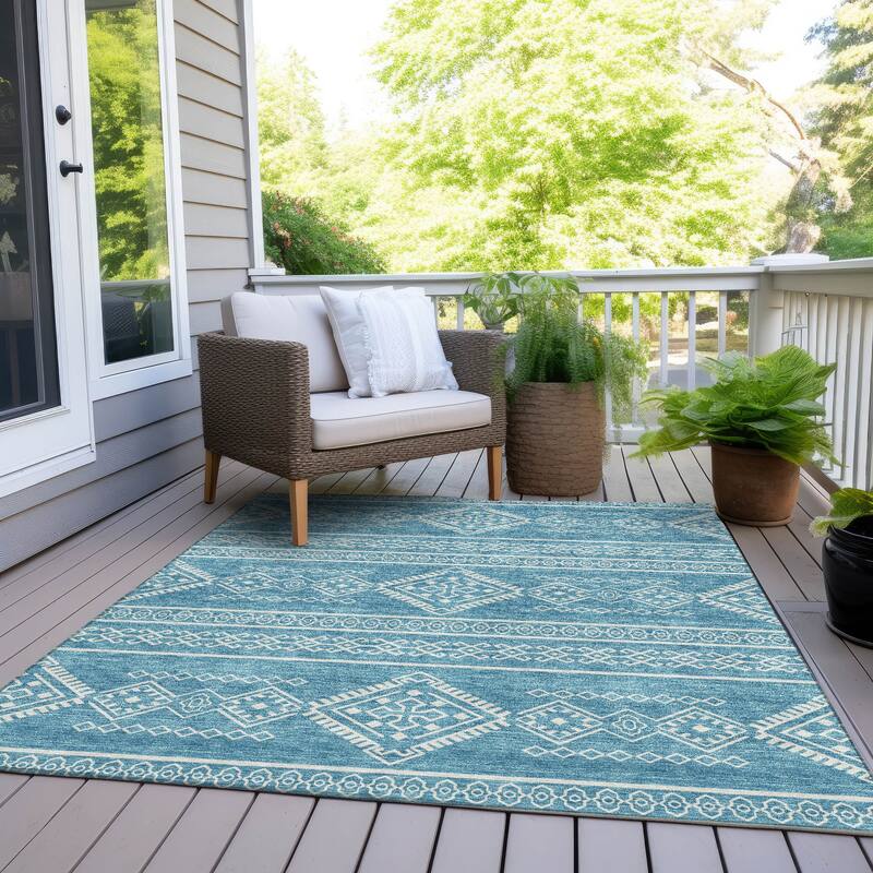 Machine Washable Indoor/ Outdoor Chantille Moroccan Boho Rug - Teal - 9' x 12'