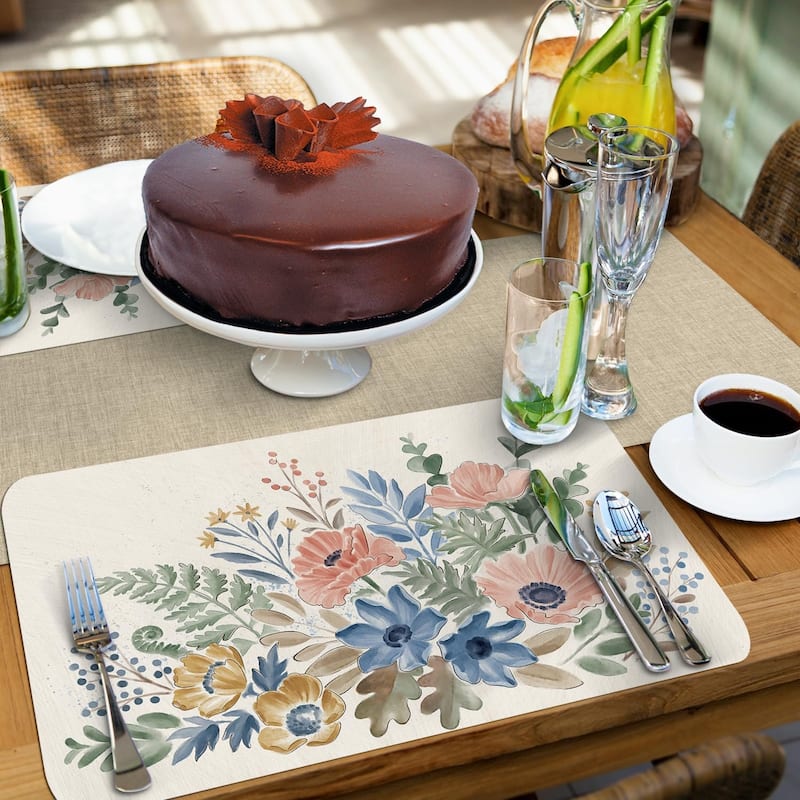Botanical Blends 4 Pack Reversible Easy Care Flexible Plastic Placemats Made in The USA BPA Free Easily Wipes Clean