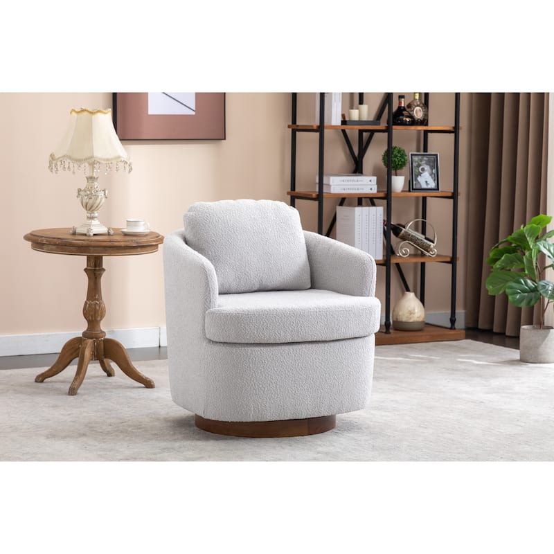 Fabric Swivel Accent Chair With Soild Wood Round Brown Base Leg - Light Gray