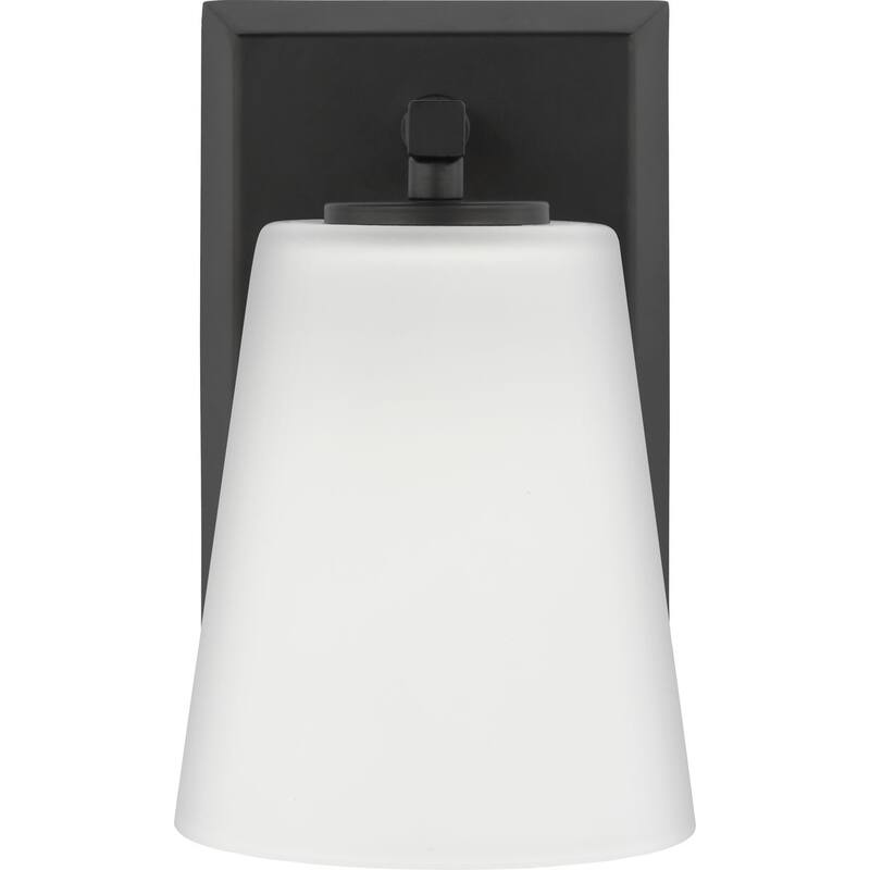 Vertex Collection One-Light Matte Black Etched White Glass Contemporary Bath Light - 4.75 in x 6.25 in x 7.5 in