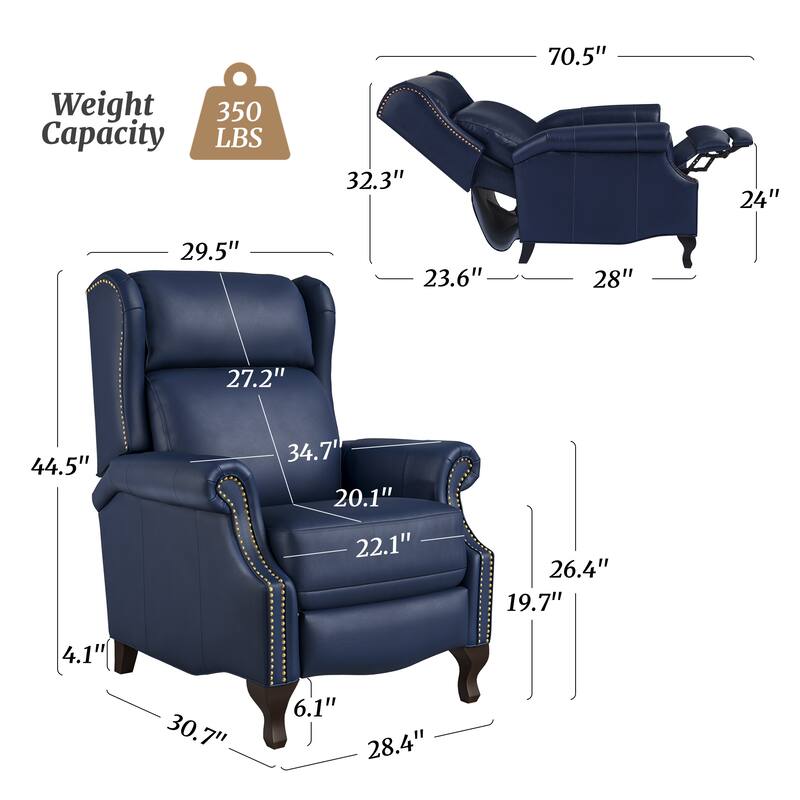 29.5-Inch Modern Recliner Chair,Genuine Leather Recliner With Comfortable Arms And Single Chair For Living Room,Beige/Blue/Brown