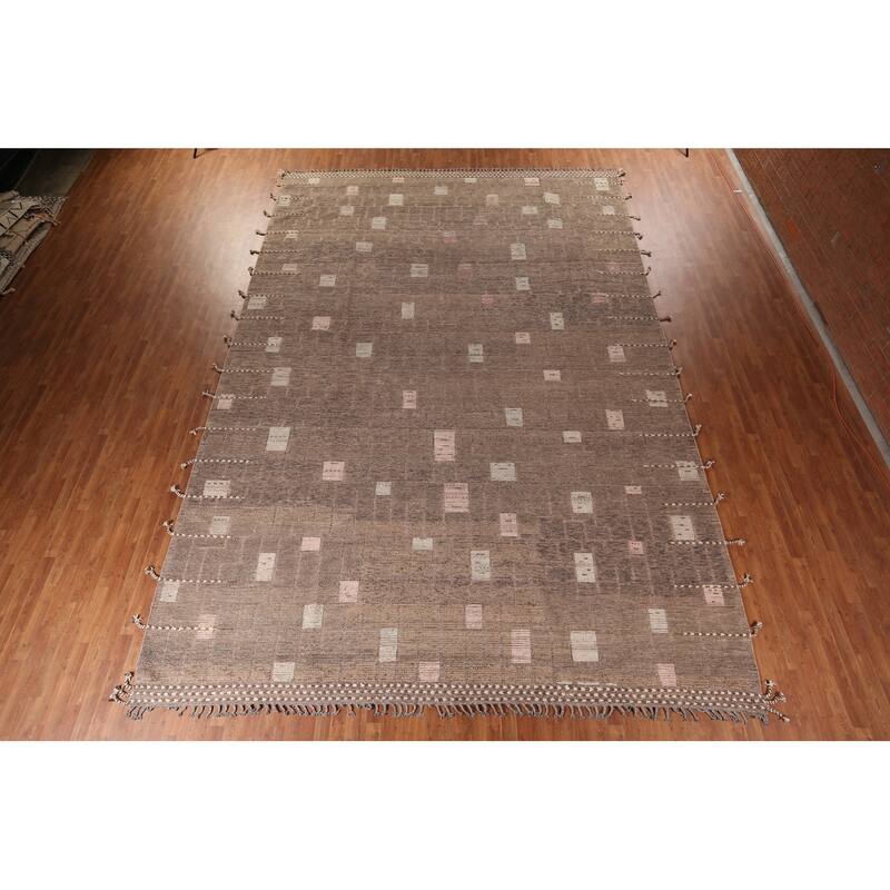 Moroccan Large Modern Area Rug Hand-Knotted Wool Carpet - 12'1"x 18'0"