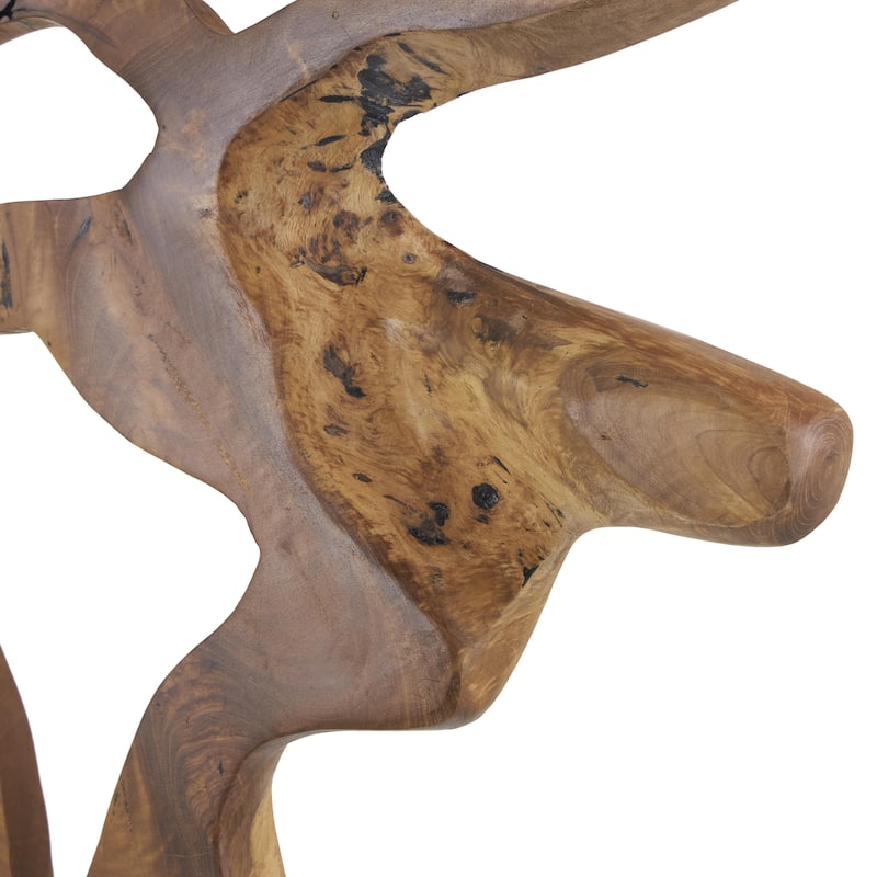 Teak Wood Abstract Cutout Decorative Sculpture with Block Base - Brown - Roche River Decor