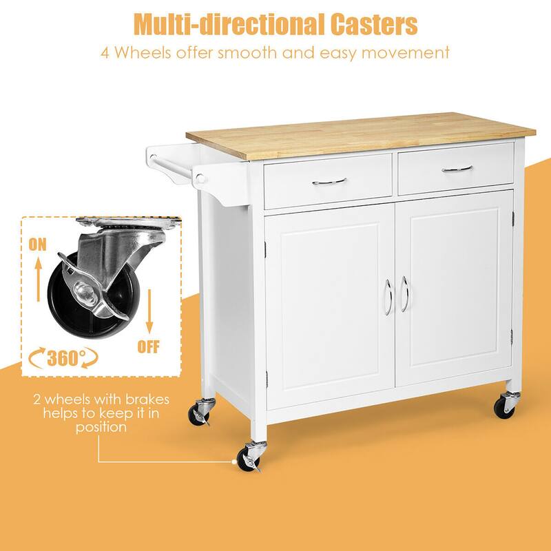 Costway Rolling Kitchen Cart Island Wood Top Storage Trolley Cabinet