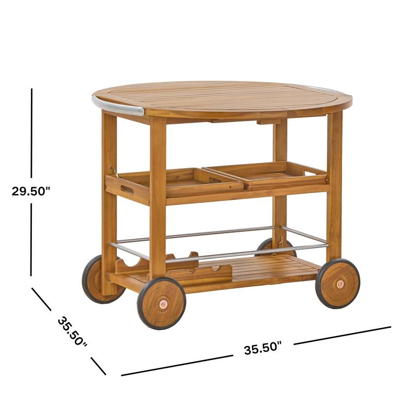Christopher Knight Home - Teakline Outdoor Acacia Wood Bar Cart with Foldable Tabletop & Removable Trays
