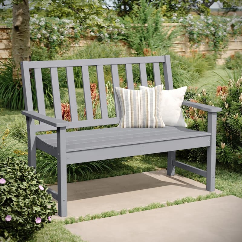 All Weather Heavy Duty Commercial Recycled HDPE Bench with Curved Seat - Gray
