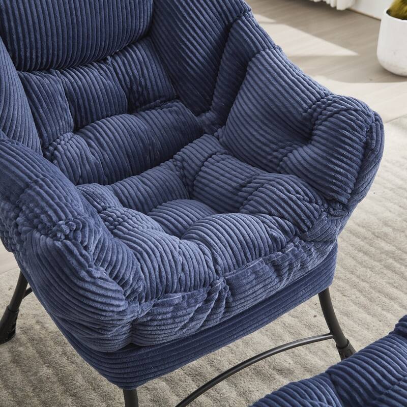 Modern Lounge Chair with Ottoman - Plush Reading Accent Chair with Footrest and Side Pocket