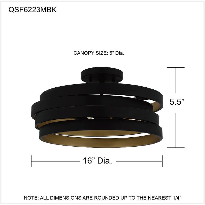 Berner 3-Light Matte Black Semi-Flush Mount Light