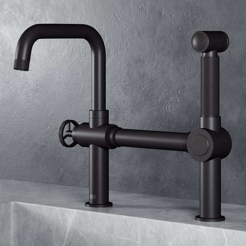 Vigo VG02050 Cass Single-Handle High-Arc Widespread Bridge Kitchen - Matte Black