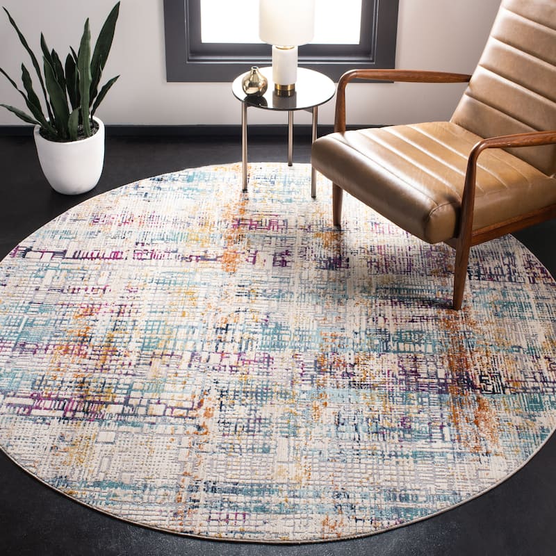 SAFAVIEH Aria Miska Vintage Oriental Rug - 6'7" Round - Ivory/Turquoise