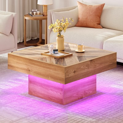 Moasis Farmhouse Square LED Coffee Table Engineered Wood Coffee Table for Living Room