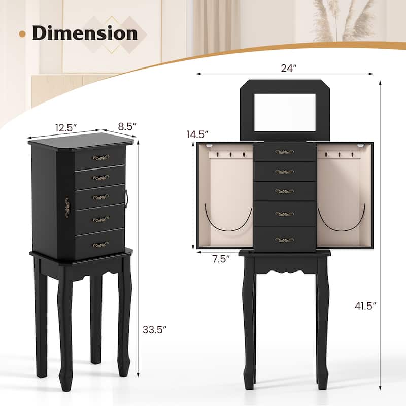 Gymax Jewelry Wood Cabinet Armoire Storage Box Chest St& Organizer