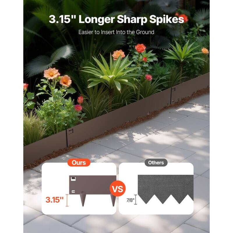 5 Pcs Galvanized Steel Flexible Landscape Edging Border Strip with Spikes for Outdoor Use - 39 x 6.14 x 0.06 in