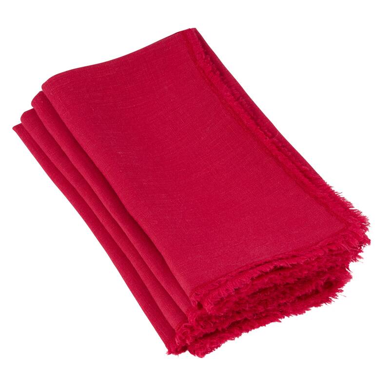 Stone Washed Table Napkins With Fringed Design (Set of 4)