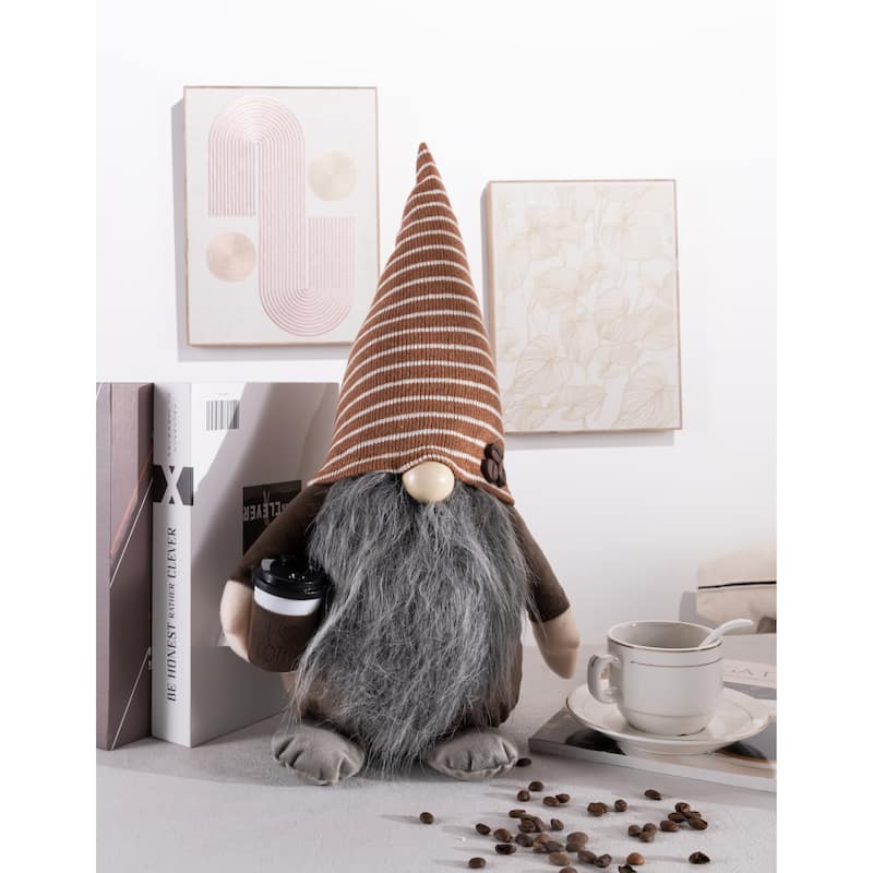 Rae Dunn Plush Kitchen Gnome - I LOVE COFFEE- STRIPED HAT
