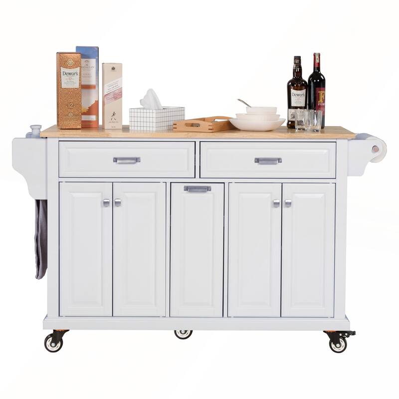 Kitchen Island with Rubber wood Countertop
