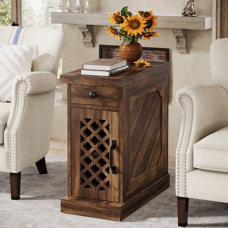 25.6 Inches Tall Wood End Table, Nightstand for Bedroom, Rustic Brown - 23.6" L x 11.8" W x 25.6" H