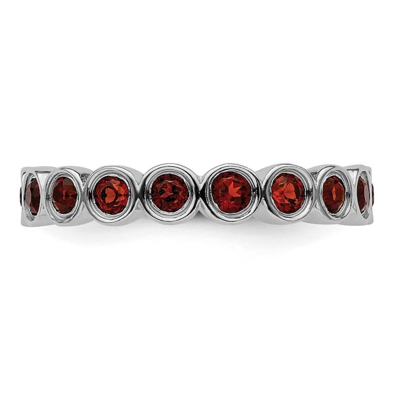Curata 925 Sterling Silver Bezel Polished Patterned Stackable Expressions Garnet Ring