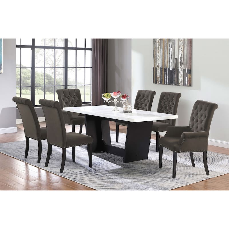 Maroney Rustic Espresso Marble Top Dining Table