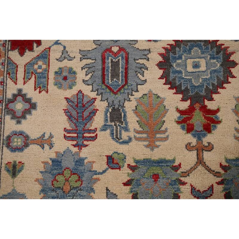 Geometric Kazak Area Rug Hand-Knotted Traditional Wool Carpet - 4'11" x 6'8"