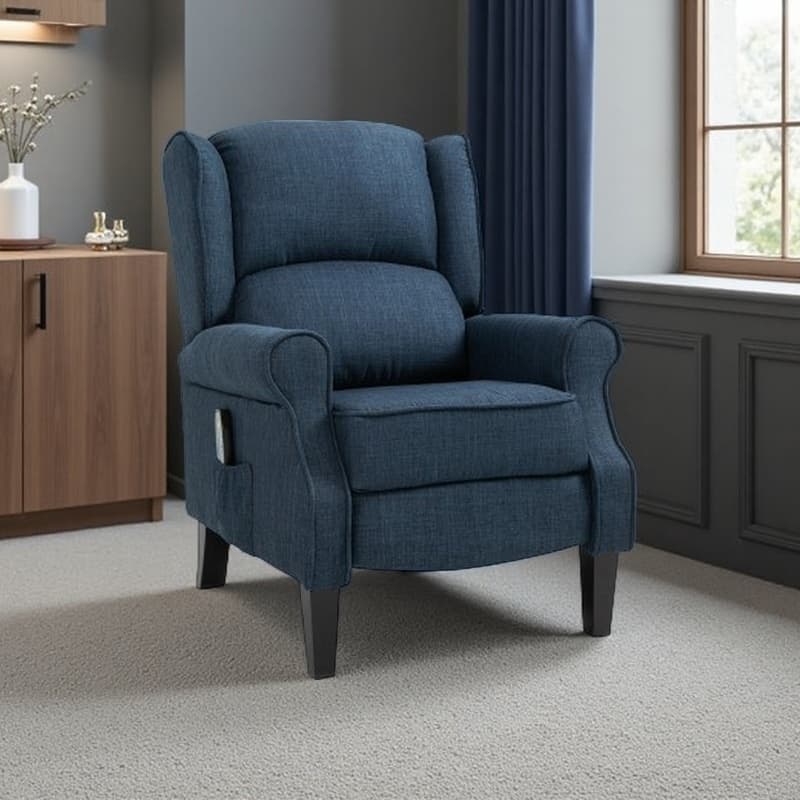 Linen Upholstered Recliner Sofa with Heat & Dual Massage Motors, Manual Reclining & Remote Control